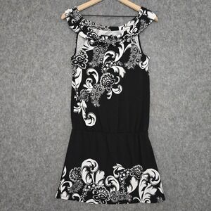 White House Black Market Dress Womens S Black Floral Cowl Neck Drop Waist